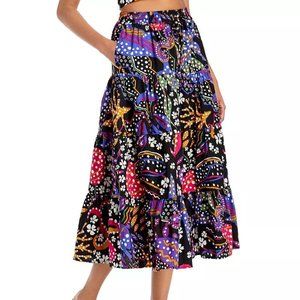 Bloomingdale's AQUA Sea Print Midi Tiered Skirt XS